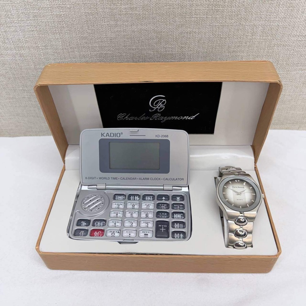 Charles Raymond Watch and Kadio KD-2068 World Time Calculator Gift Set Boxed